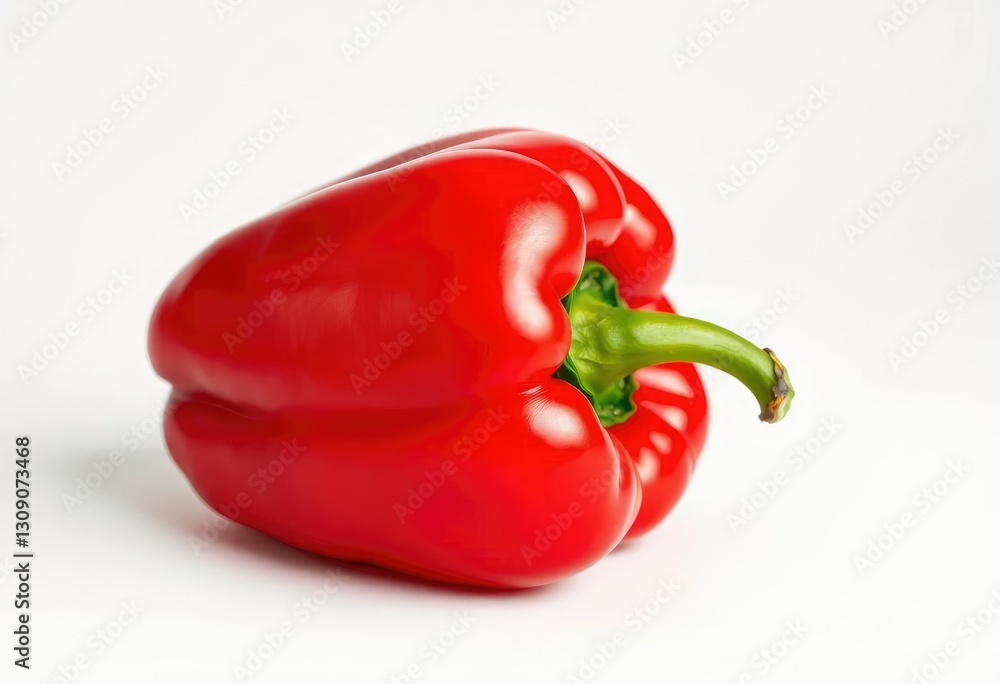 Single vibrant red bell pepper, studio shot on white, glossy, red pepper Single vibrant red bell pepper, studio shot on white, glossy, red pepper
