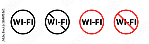 Wi-fi signal symbols: connection and disconnection icons in black and red. Vector icon