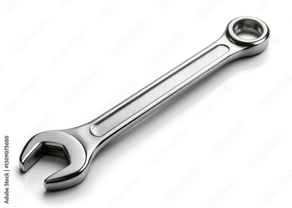 Isolated silhouette of a curved ring spanner wrench, sharply detailed against a pure white backdrop. Isolated silhouette of a curved ring spanner wrench, sharply detailed against a pure white backdrop.