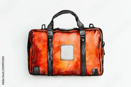 A vibrant orange first aid bag with a blue cross symbol, perfect for medical emergencies or outdoor adventures. photo