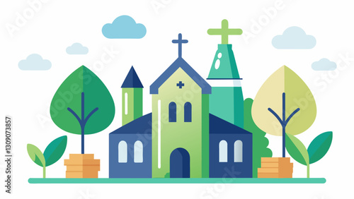 The church starts using ecofriendly cleaning products reducing their carbon footprint and promoting safer options for the environment.. Vector illustration