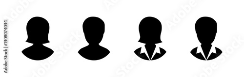 Silhouettes of male and female figures in various attire. Vector icon