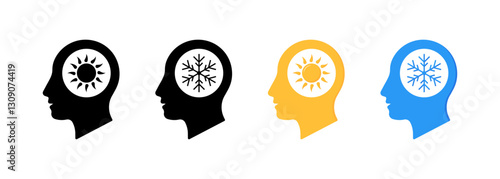 Summer and winter icons in human profile silhouette designs. Vector icon