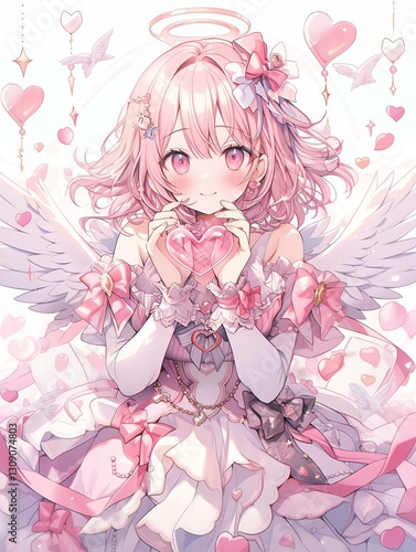 Young Girl with Pink Hair and Wings