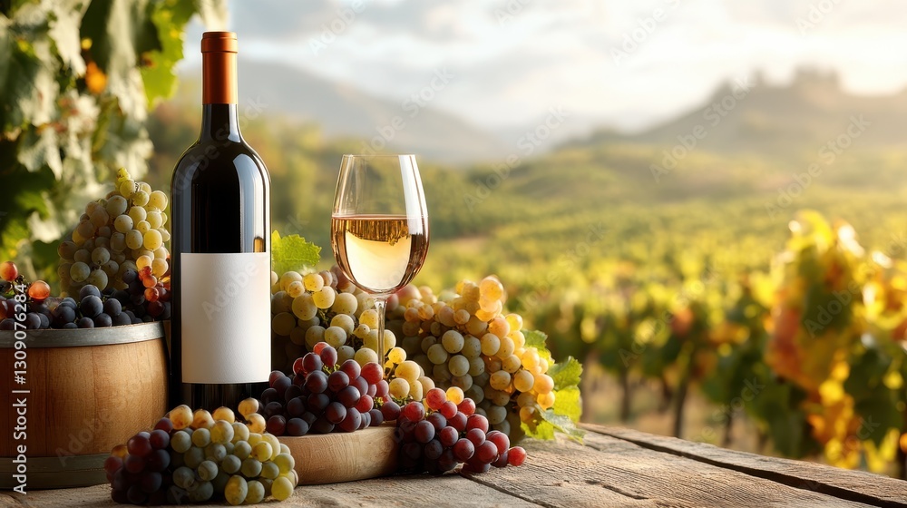 Fototapeta premium Enchanting vineyard showcasing small business winery in golden sunlight