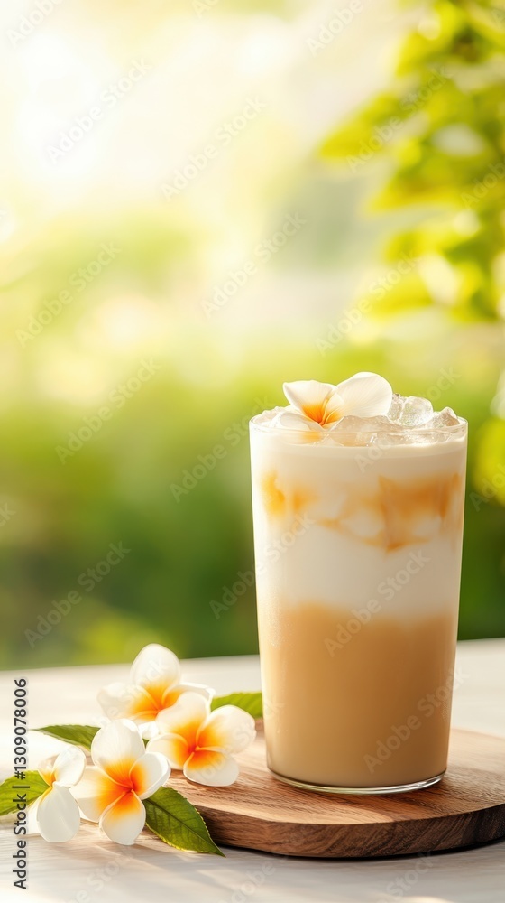Iced chai latte evokes a refreshing summer vibe in a serene setting Iced chai latte evokes a refreshing summer vibe in a serene setting