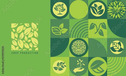 Natural banner design featuring agricultural icons of farm products.