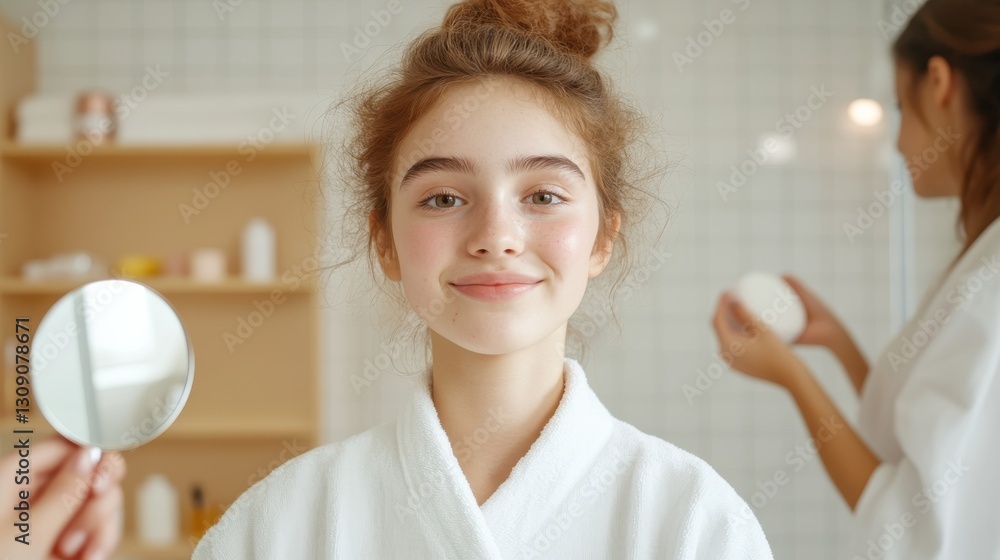 Preparing for a beautiful day together in the bathroom Preparing for a beautiful day together in the bathroom