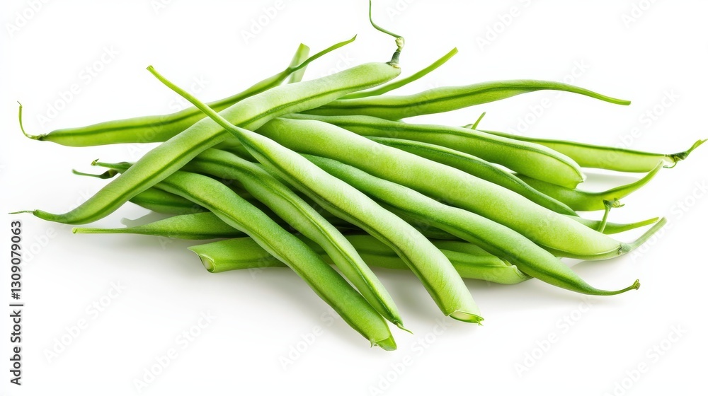 Handful of Fresh Green Beans Isolated on White Background with Shadows Handful of Fresh Green Beans Isolated on White Background with Shadows