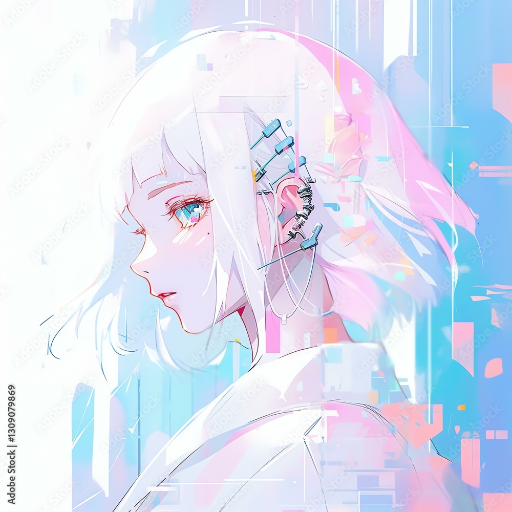 Anime Girl with Holographic Light