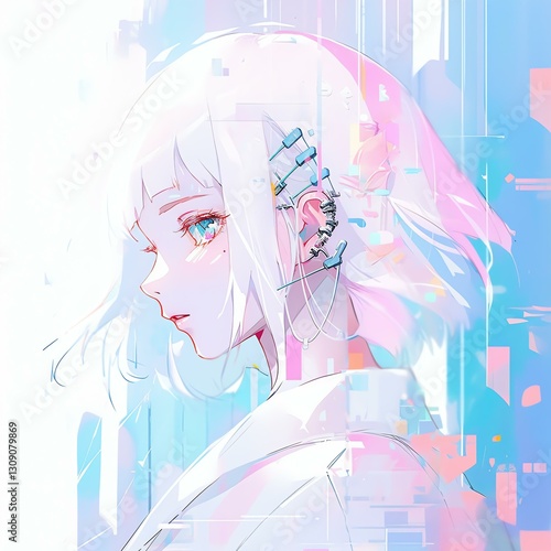 Obraz na płótnie Anime Girl with Holographic Light w salonie