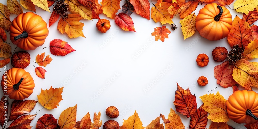 Obraz premium Pumpkins and Autumn Leaves , isolated on white
