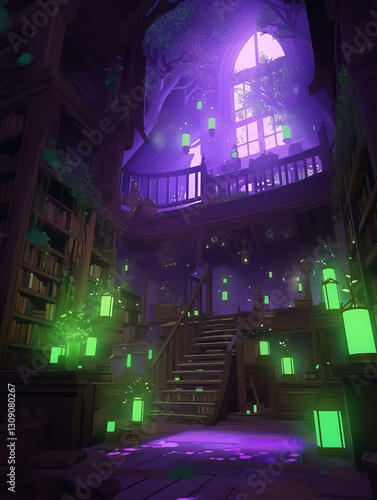 Obraz na płótnie Mystical Library Illustration w salonie