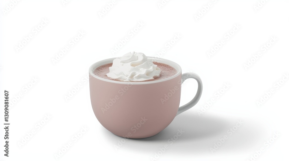 Hot Chocolate with Whipped Cream in a Cup Isolated on White Background