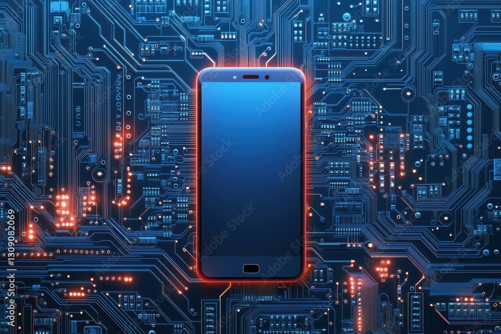 Fototapeta premium Graphic layouts showcasing mobile technology in a modern electronic environment