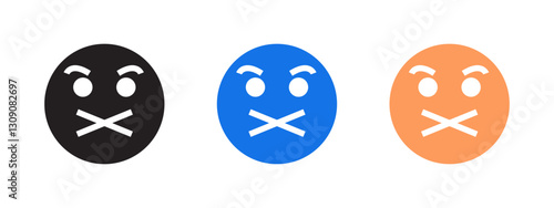 Angry Emoji Face Icon set, bad word isolated on white background