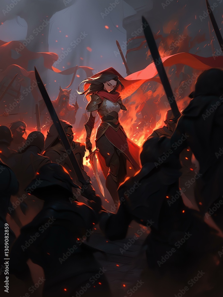 Obraz premium Battlefield Warrior Woman Anime