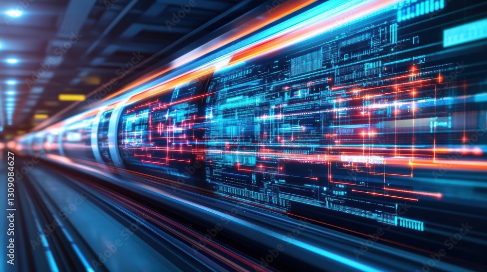 Dynamic Train Journey Through a Vibrant Tunnel Illuminated by Striking Blue and Red Lights Creating an Energetic and Engaging Visual Experience Dynamic Train Journey Through a Vibrant Tunnel Illuminated by Striking Blue and Red Lights Creating an Energetic and Engaging Visual Experience