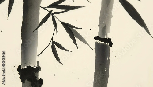 Traditional Japanese Ink Painting (Sumi-e) of Bamboo