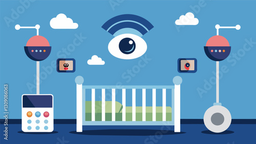 With the help of smart security cameras installed in the nursery parents could check on their baby anytime even while away from home using their. Vector illustration