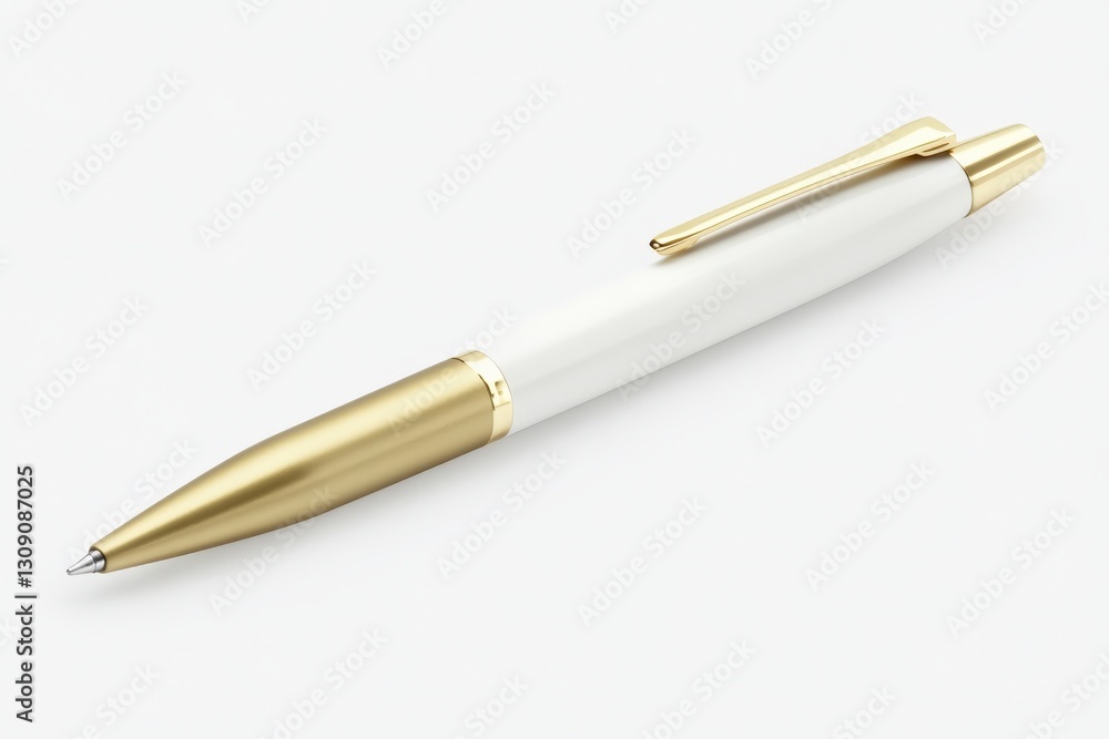Naklejka premium Elegant White Gold Pen on White Background.