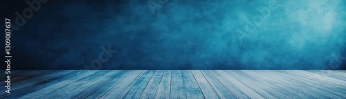 Wallpaper Mural Elegant Dark Blue Wall Enhancing the Warmth of a Richly Textured Wooden Floor Creating a Cozy and Inviting Atmosphere in Interior Space Torontodigital.ca