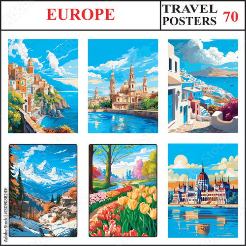 Europe Amalfi Zaragoza Serifos Travel Poster Wall Art Print Collection Set Part 70