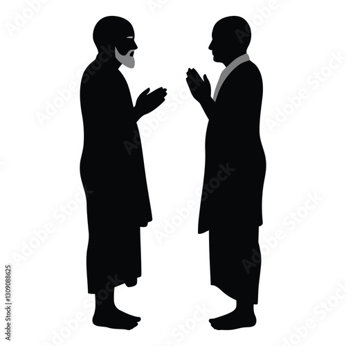 Silhouette of pose of a traditional Indian man Hindu religion praying with white background