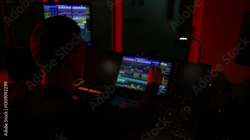 Light control mixer for event on stage. Professional device equipment.