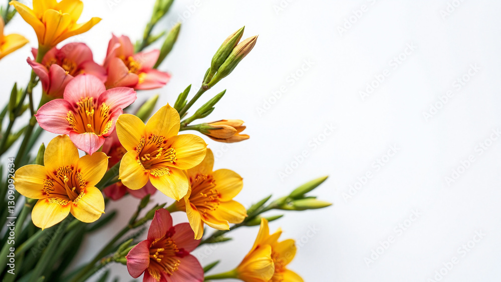 Vibrant Freesia Flowers in Full Bloom on White Background | Perfect for Easter Marketing, Greeting Cards & Spring Campaigns Vibrant Freesia Flowers in Full Bloom on White Background | Perfect for Easter Marketing, Greeting Cards & Spring Campaigns