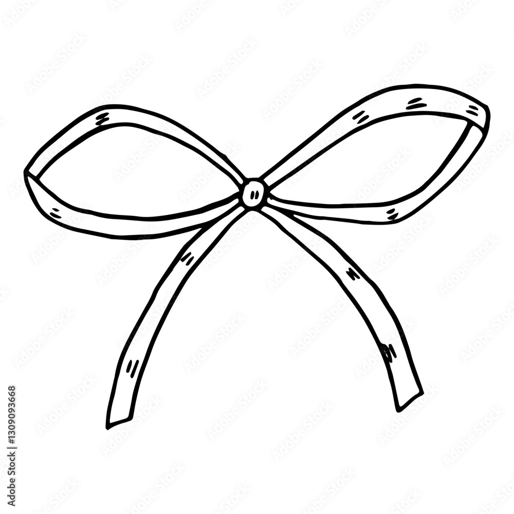 Fototapeta premium Ribbon bow hand drawn element isolated. Decoration for holiday design or greeting card. Vector illustration
