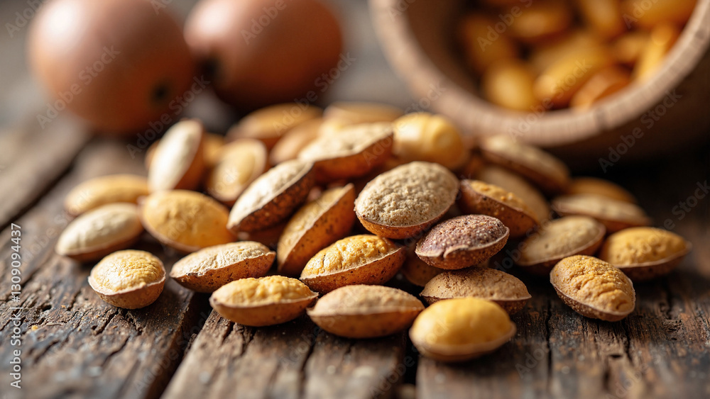 Argan Seeds Close-Up: Natural Beauty Ingredient on Rustic Wooden Surface for Skincare, Haircare, and Organic Cosmetic Brands Argan Seeds Close-Up: Natural Beauty Ingredient on Rustic Wooden Surface for Skincare, Haircare, and Organic Cosmetic Brands