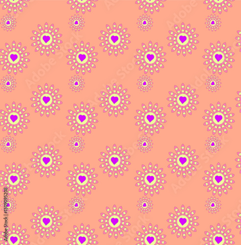 The light orange photo is scattered with flowers in delicate colors.