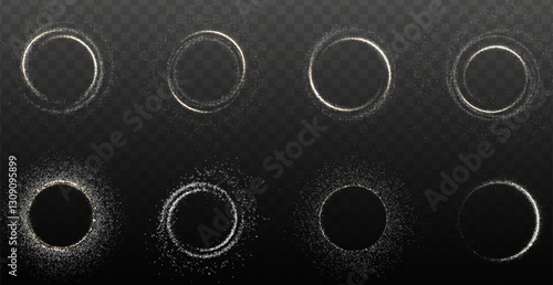 glowing white circle with sparkling light effects and a shimmering dust trail. Perfect for luxury designs, magic frames, energy flares, and vibrant decorative elements in a bright abstract style