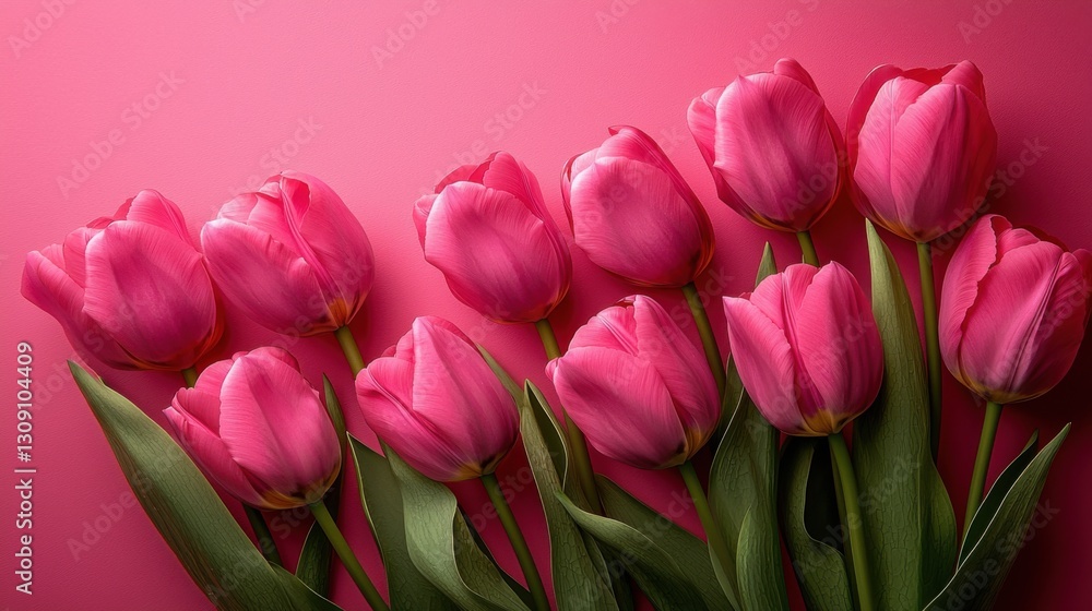 Obraz premium Beautiful Pink Tulips on a Vibrant Background