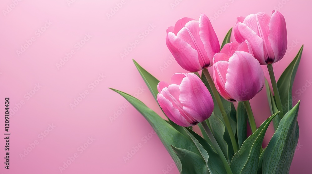 Beautiful Pink Tulips on a Soft Pink Background Beautiful Pink Tulips on a Soft Pink Background