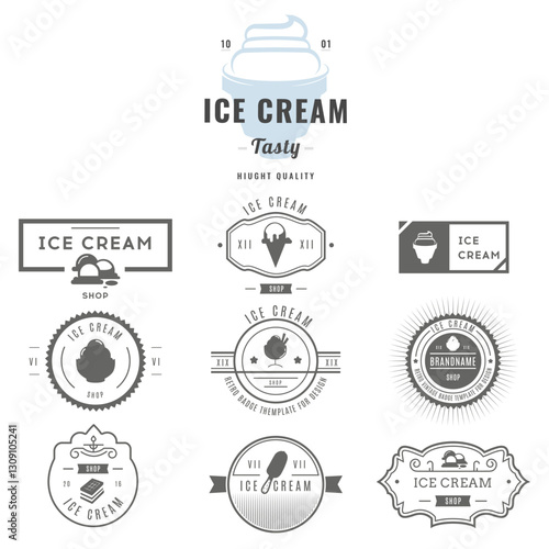 Ice cream logo set. Design template labels. Cold desert silhouette modern signs. Retro vector illustration.