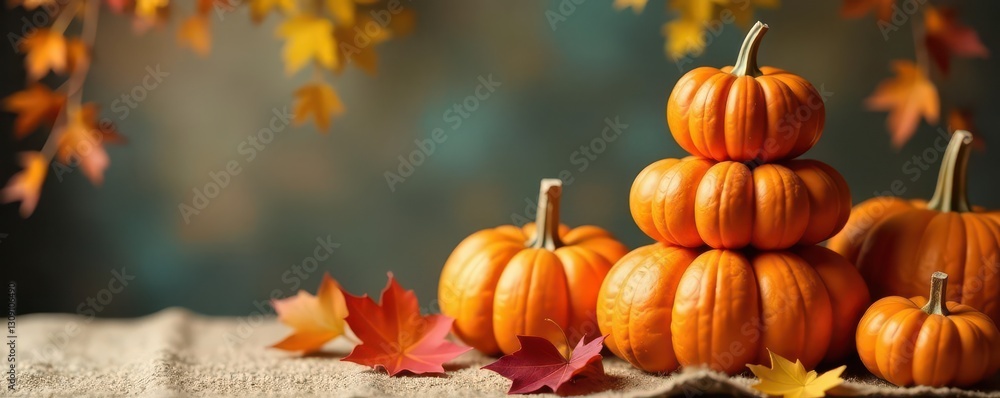 Stacked pumpkins, vibrant fall foliage, burlap backdrop, element, orange, fall foliage Stacked pumpkins, vibrant fall foliage, burlap backdrop, element, orange, fall foliage