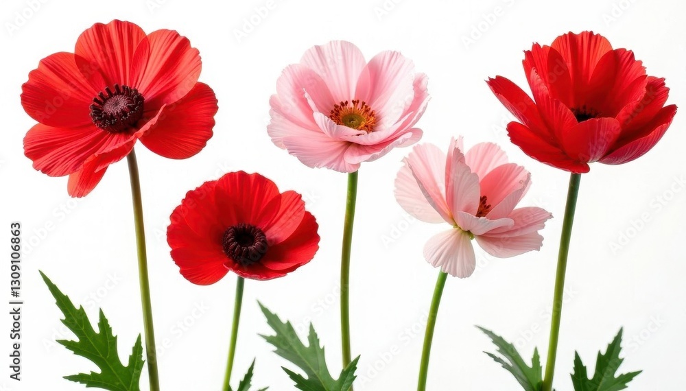 Obraz premium Vibrant red ranunculus blossoms isolated on pure white , red, white background, valentine