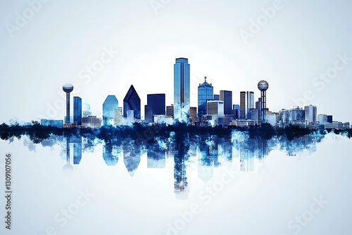 Skyline Abstract Cityscape Reflection on White