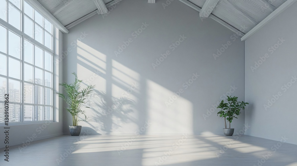 Sunlit Empty Room with Large Window and Plants - Modern Minimalist Interior Design Sunlit Empty Room with Large Window and Plants - Modern Minimalist Interior Design