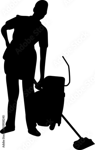 cleaning lady silhouette, vector on white background