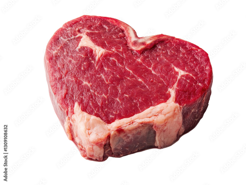 Isolated Raw Heart-shaped Beef Cut with Fat Isolated Raw Heart-shaped Beef Cut with Fat