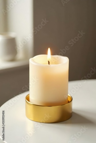 Wallpaper Mural Gold metallic holder for real wax LED candle on white surface, holder, contemporary Torontodigital.ca