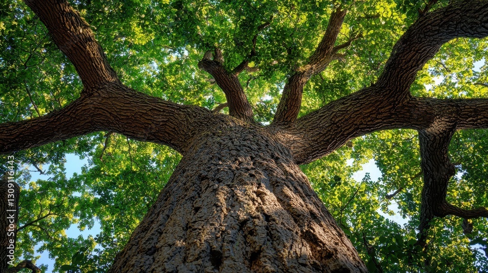 Naklejka premium Big oak tree seen from below