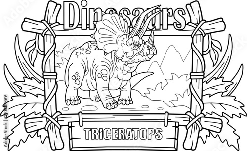 prehistoric dinosaur triceratops, outline illustration, coloring page
