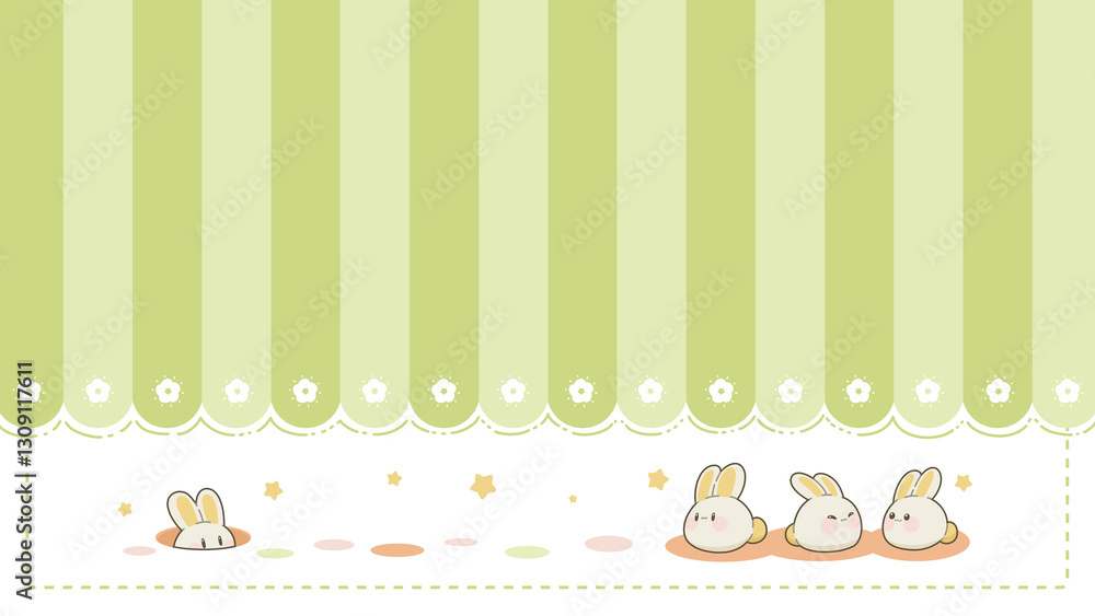 Cute pastel color cartoon photo frame, rabbit, star, flower illustration Cute pastel color cartoon photo frame, rabbit, star, flower illustration