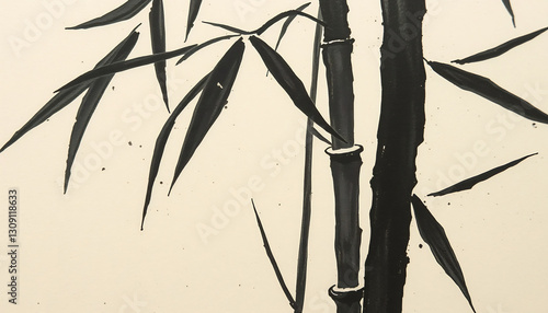 Traditional Japanese Ink Painting (Sumi-e) of Bamboo