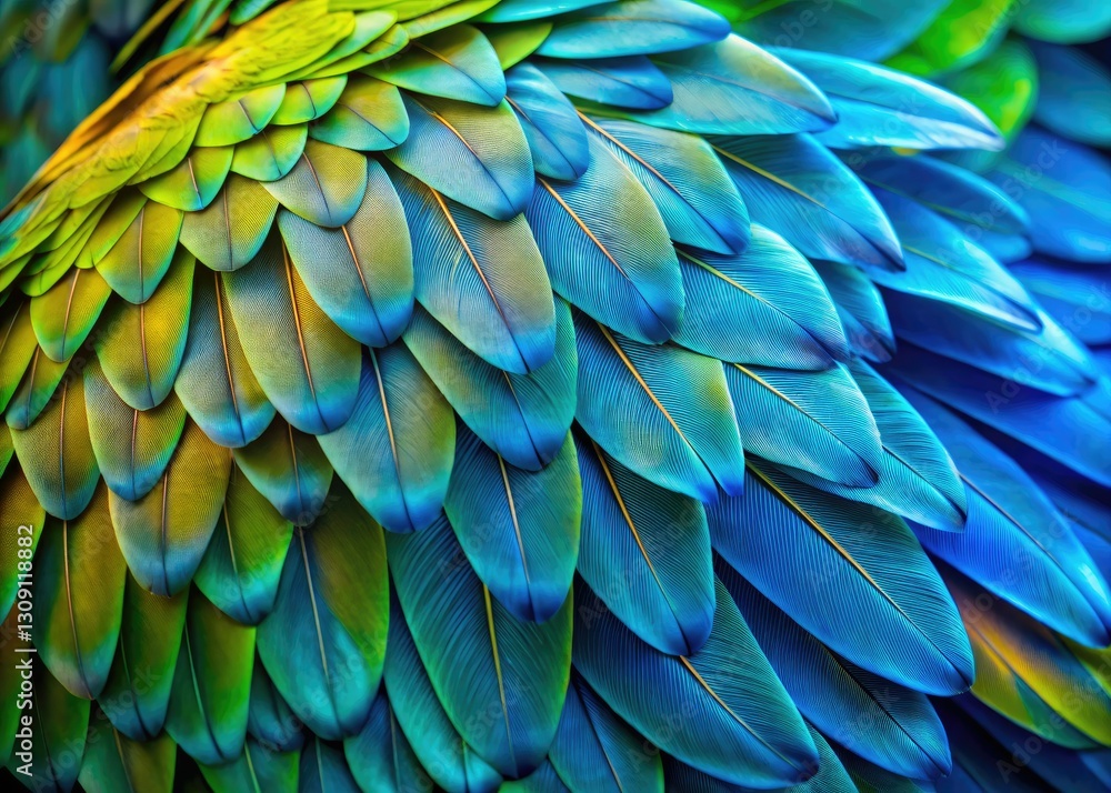 Obraz premium Macaw feather hues inspire stunning blue and green food photography; culinary artistry.