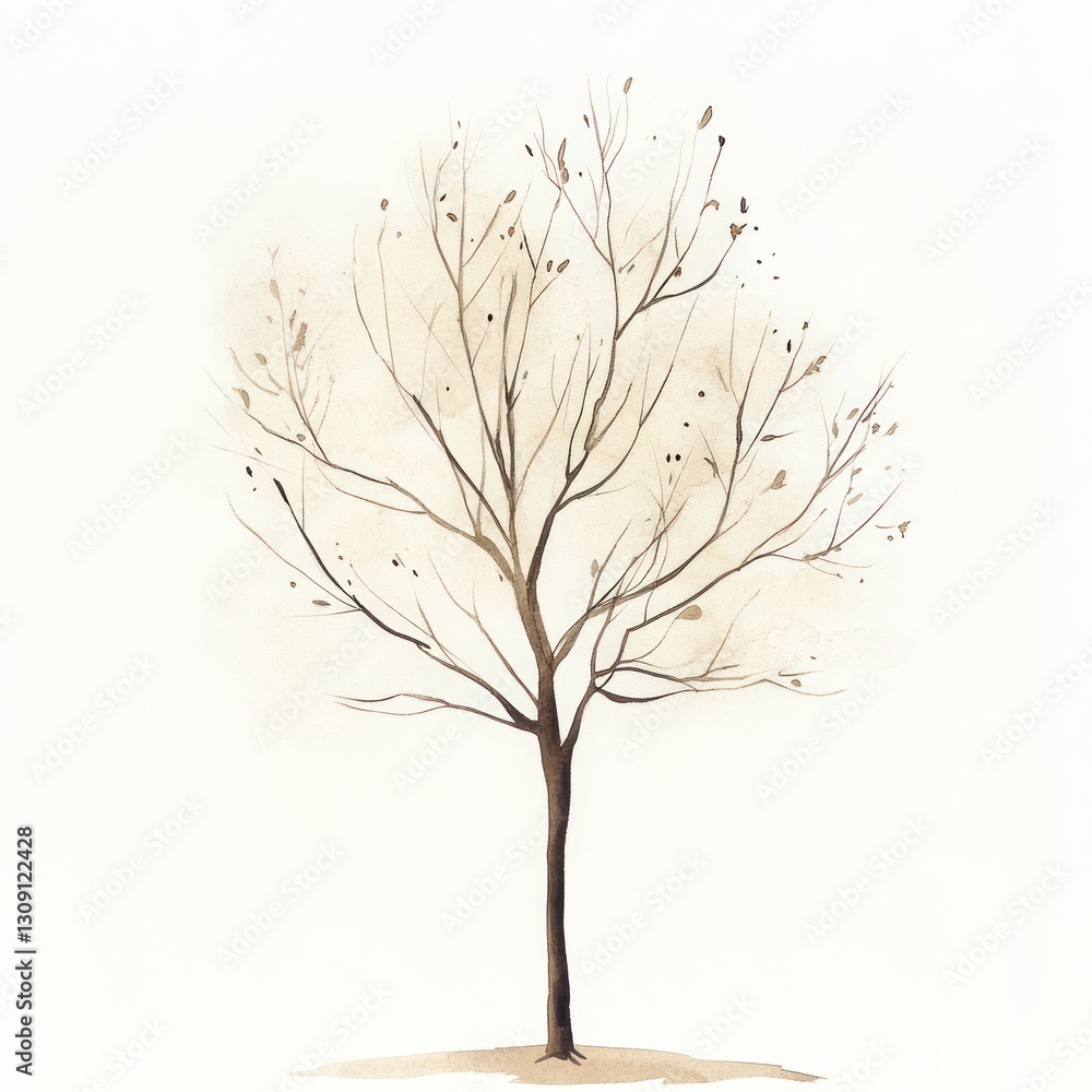 Obraz premium Watercolor Bare Tree Illustration
